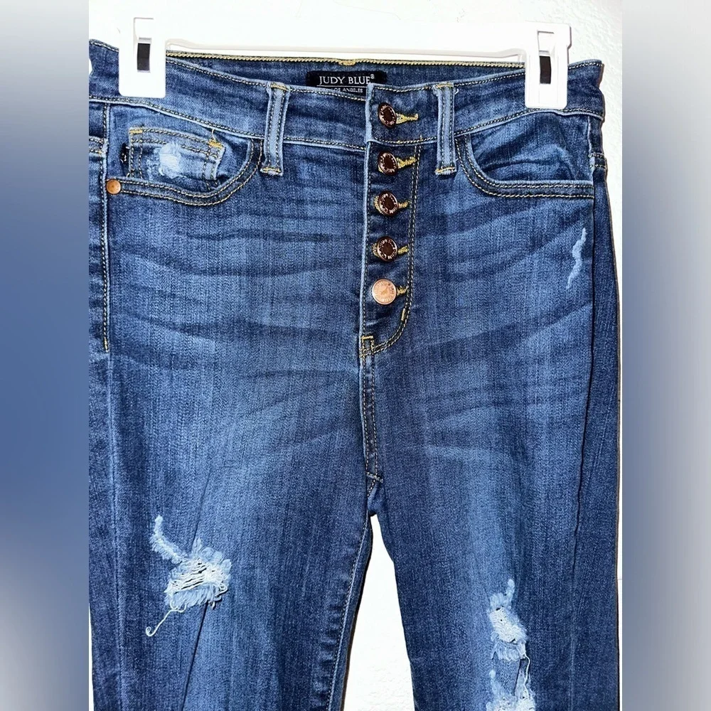 Judy Blue women’s distress high waist button fly skinny fit denim jeans 3 26